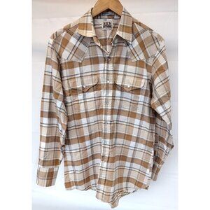 Ely Cattleman Western Plaid Shirt Long Sleeve Pearl Snap Front Mens M Cowboy